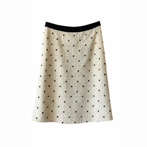 Ann Taylor Elegant Ivory/Black embroidered floral Skirt black ribbon waist 12